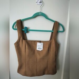 NWT Zara Faux Suede Corset Tank With Side Zipper